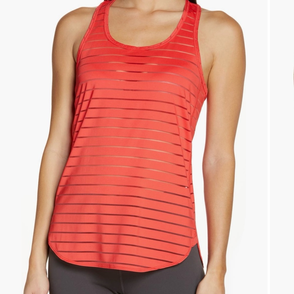 Zella Racerback Burnout Stripe Athletic Tank in BLACK - S